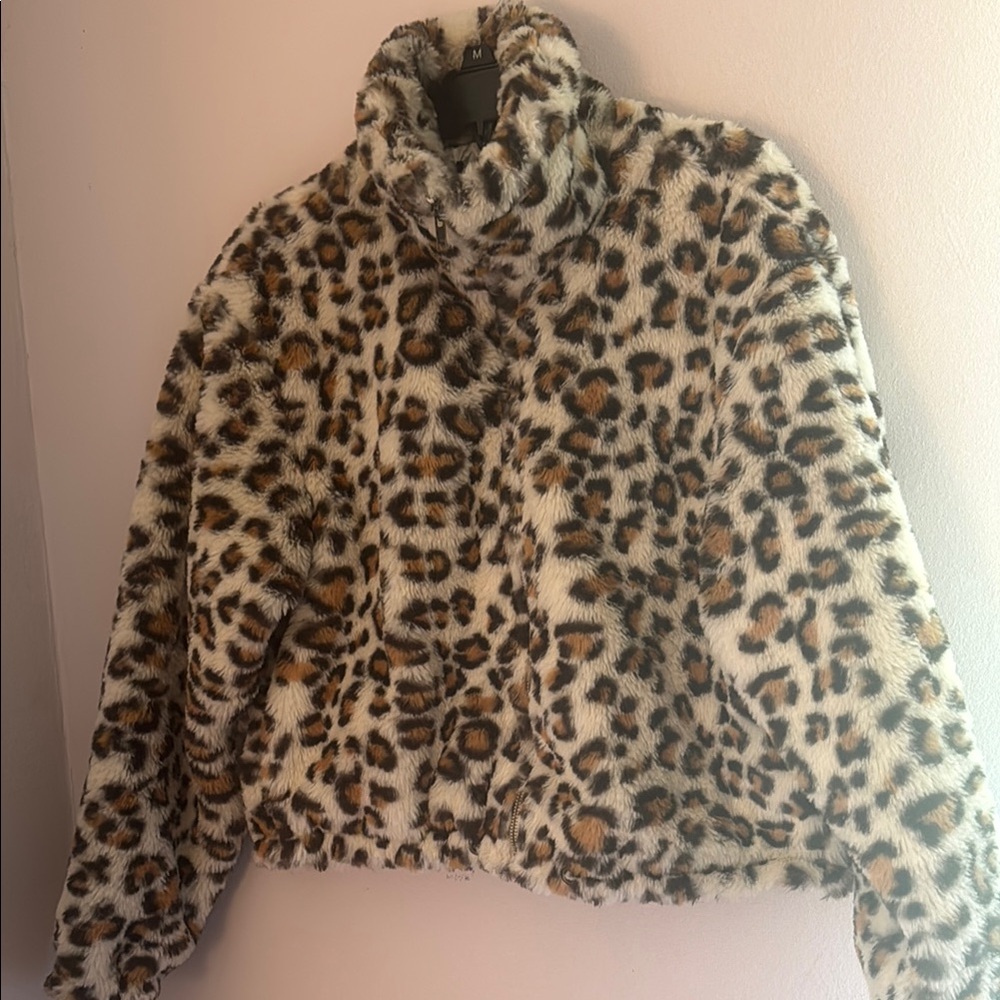 Vtg Y2K Faux Leporad Shrug Jacket Zipper Front Mob Wife X/S